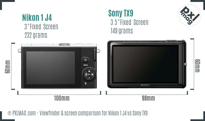 Nikon 1 J4 vs Sony TX9 Screen and Viewfinder comparison
