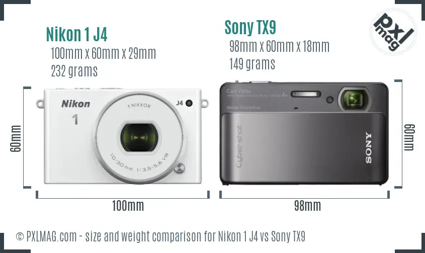 Nikon 1 J4 vs Sony TX9 size comparison