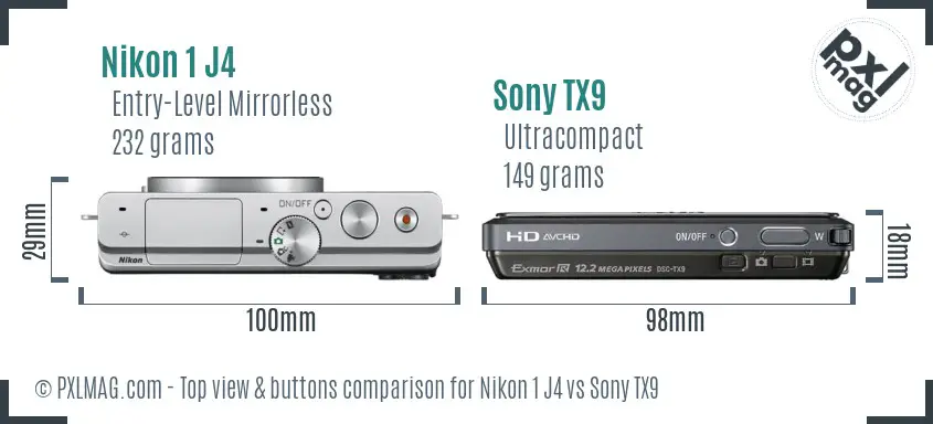 Nikon 1 J4 vs Sony TX9 top view buttons comparison