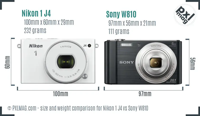 Nikon 1 J4 vs Sony W810 size comparison