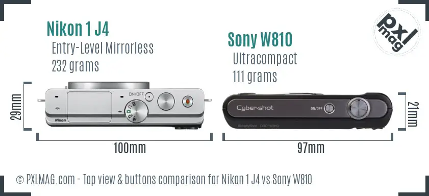 Nikon 1 J4 vs Sony W810 top view buttons comparison