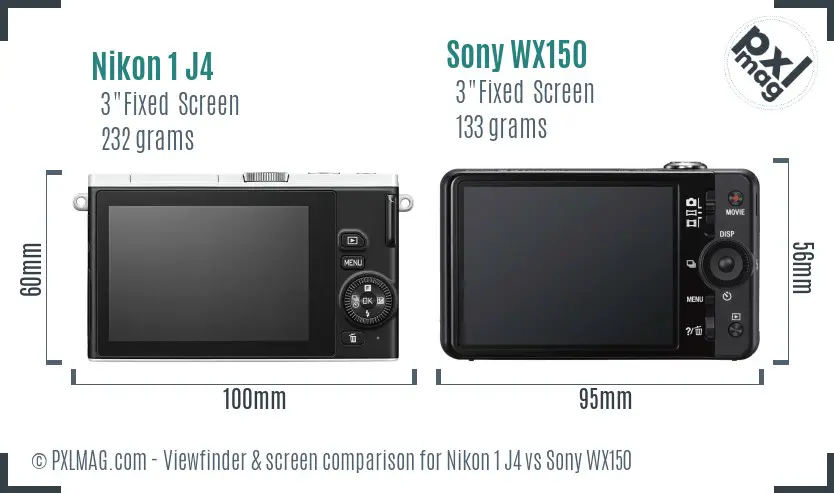 Nikon 1 J4 vs Sony WX150 Screen and Viewfinder comparison