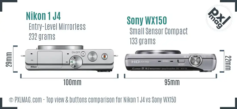 Nikon 1 J4 vs Sony WX150 top view buttons comparison