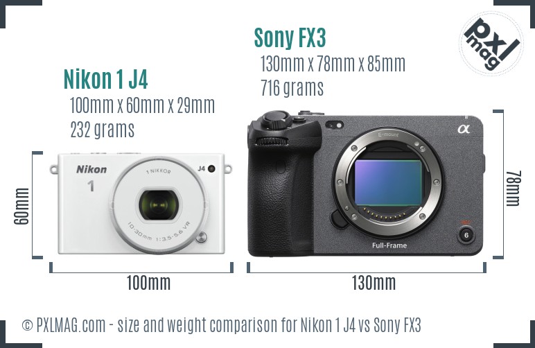 Nikon 1 J4 vs Sony FX3 size comparison Nikon 1 J4 vs Sony FX3 size comparison