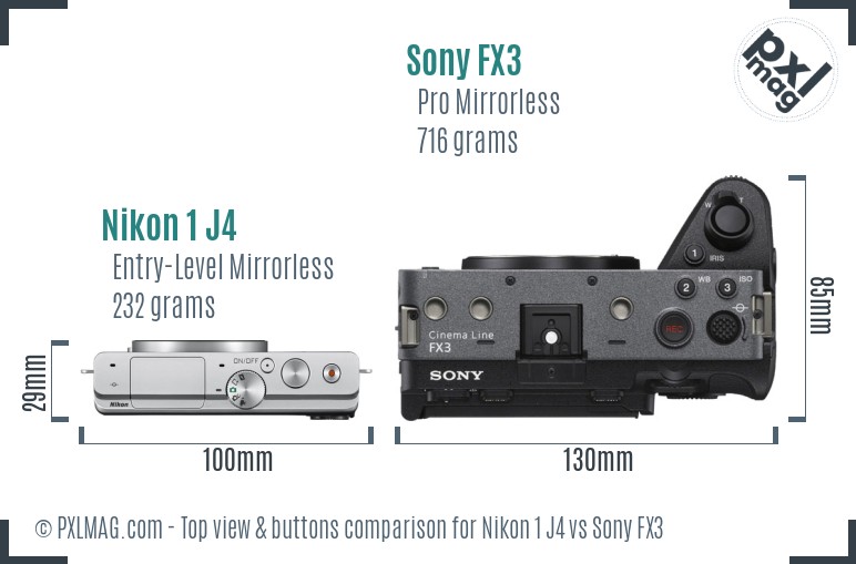Nikon 1 J4 vs Sony FX3 top view buttons comparison