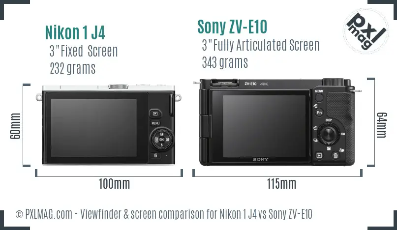 Nikon 1 J4 vs Sony ZV-E10 Screen and Viewfinder comparison