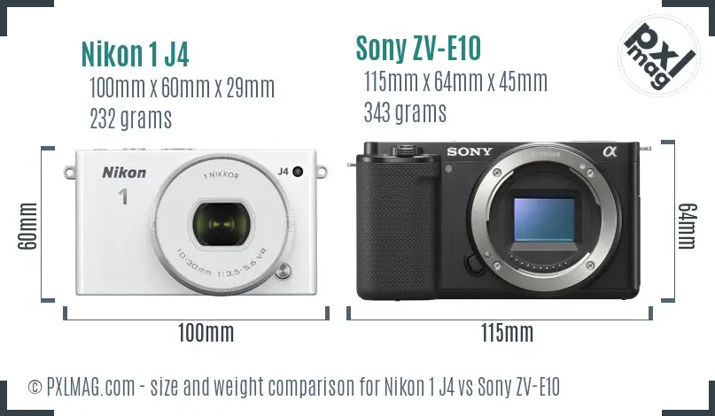 Nikon 1 J4 vs Sony ZV-E10 size comparison