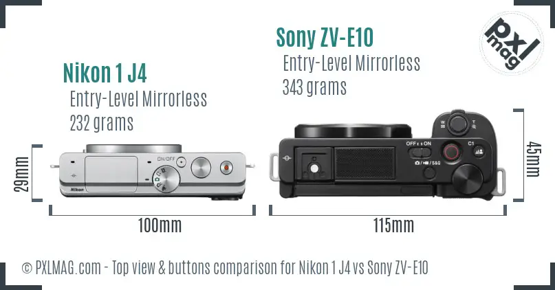 Nikon 1 J4 vs Sony ZV-E10 top view buttons comparison
