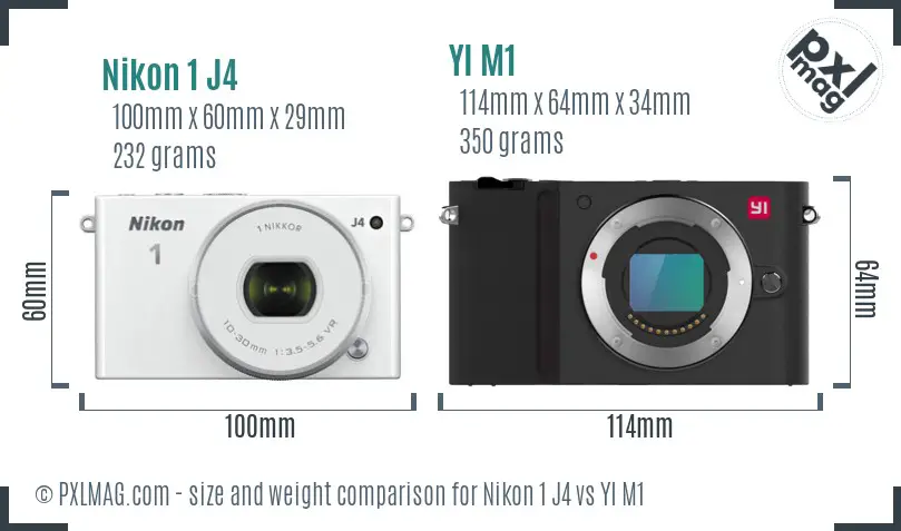 Nikon 1 J4 vs YI M1 size comparison