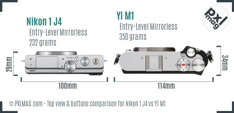 Nikon 1 J4 vs YI M1 top view buttons comparison