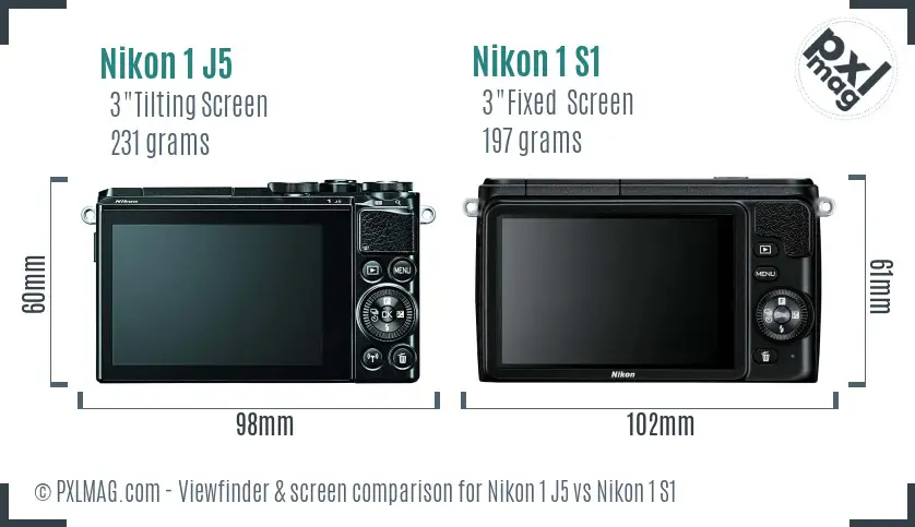 Nikon 1 J5 vs Nikon 1 S1 Screen and Viewfinder comparison