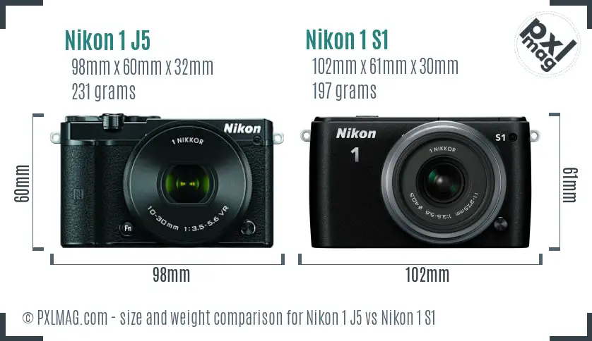 Nikon 1 J5 vs Nikon 1 S1 size comparison