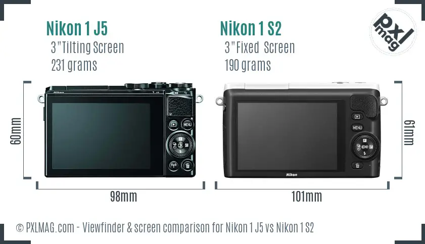 Nikon 1 J5 vs Nikon 1 S2 Screen and Viewfinder comparison