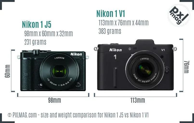 Nikon 1 J5 vs Nikon 1 V1 size comparison