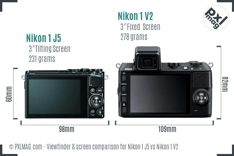 Nikon 1 J5 vs Nikon 1 V2 Screen and Viewfinder comparison