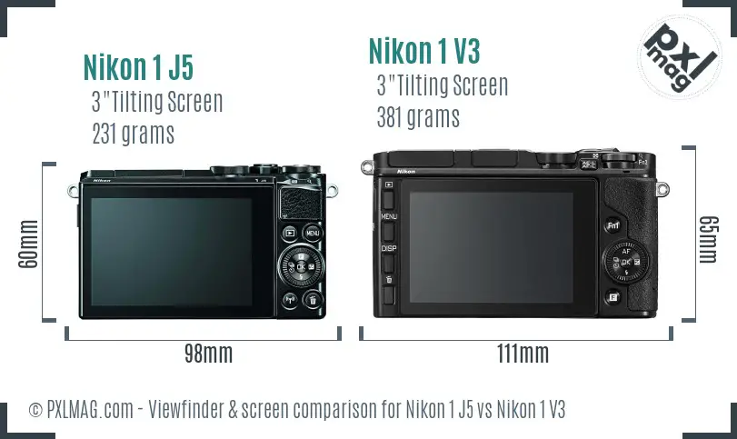 Nikon 1 J5 vs Nikon 1 V3 Screen and Viewfinder comparison