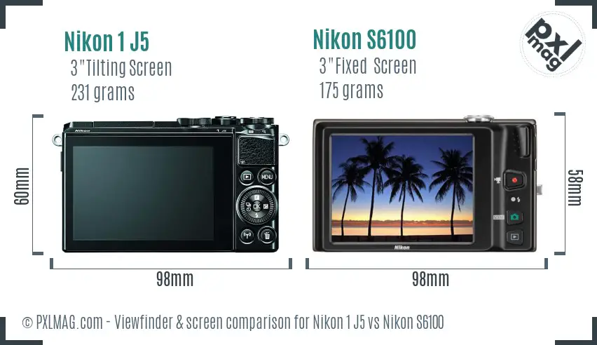 Nikon 1 J5 vs Nikon S6100 Screen and Viewfinder comparison Nikon 1 J5 vs Nikon S6100 Screen and Viewfinder comparison