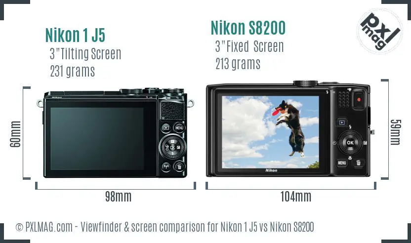 Nikon 1 J5 vs Nikon S8200 Screen and Viewfinder comparison