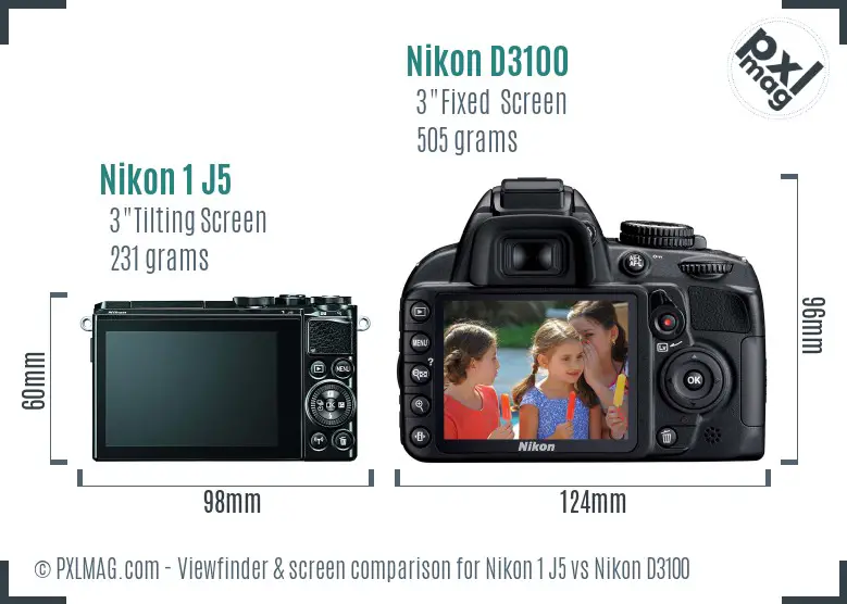 Nikon 1 J5 vs Nikon D3100 Screen and Viewfinder comparison