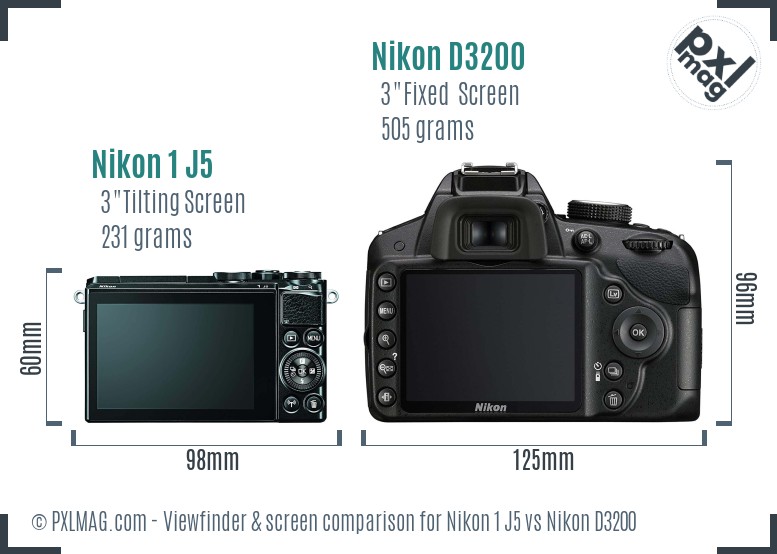 Nikon 1 J5 vs Nikon D3200 Screen and Viewfinder comparison