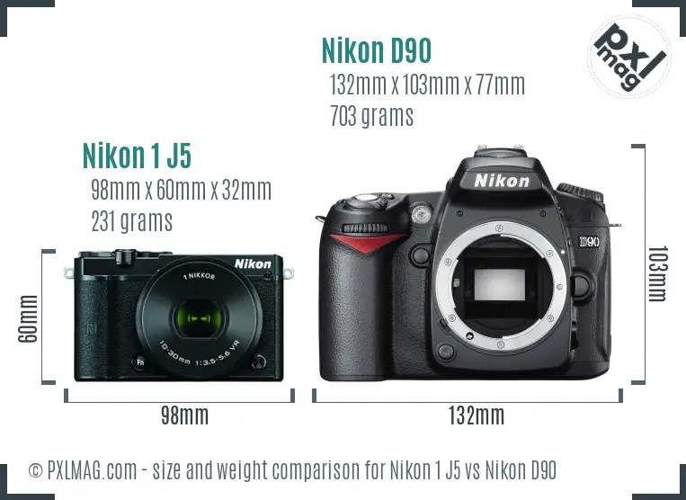 Nikon 1 J5 vs Nikon D90 size comparison Nikon 1 J5 vs Nikon D90 size comparison