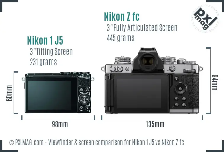 Nikon 1 J5 vs Nikon Z fc Screen and Viewfinder comparison