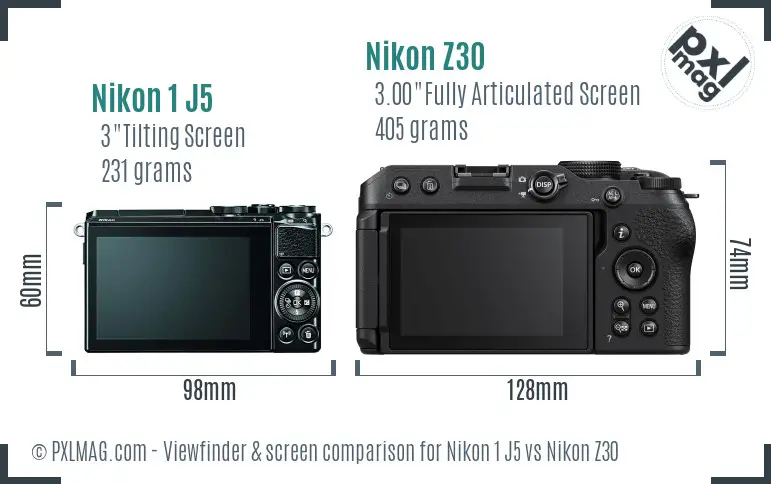 Nikon 1 J5 vs Nikon Z30 Screen and Viewfinder comparison Nikon 1 J5 vs Nikon Z30 Screen and Viewfinder comparison