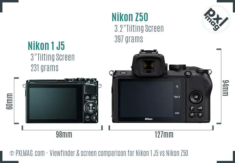Nikon 1 J5 vs Nikon Z50 Screen and Viewfinder comparison Nikon 1 J5 vs Nikon Z50 Screen and Viewfinder comparison