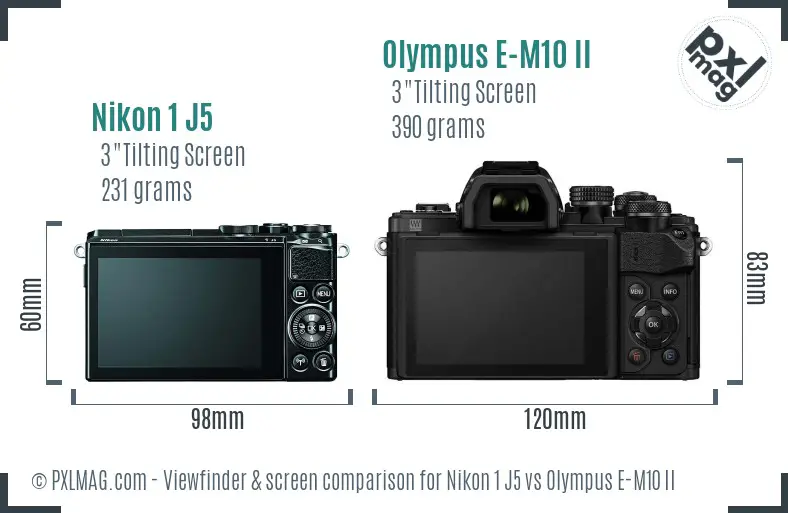 Nikon 1 J5 vs Olympus E-M10 II Screen and Viewfinder comparison