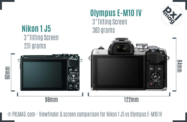 Nikon 1 J5 vs Olympus E-M10 IV Screen and Viewfinder comparison