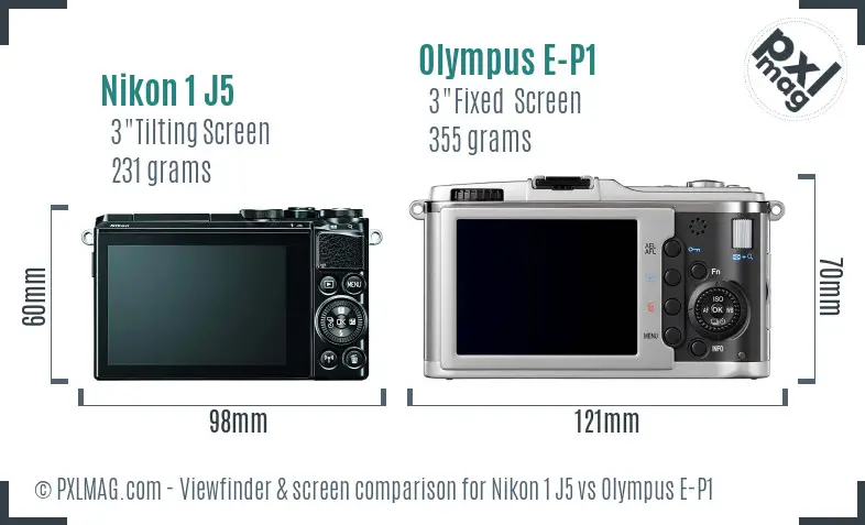 Nikon 1 J5 vs Olympus E-P1 Screen and Viewfinder comparison