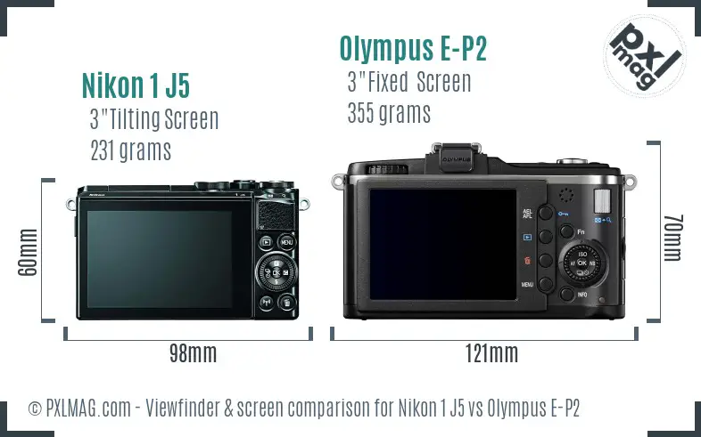Nikon 1 J5 vs Olympus E-P2 Screen and Viewfinder comparison