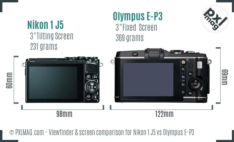 Nikon 1 J5 vs Olympus E-P3 Screen and Viewfinder comparison