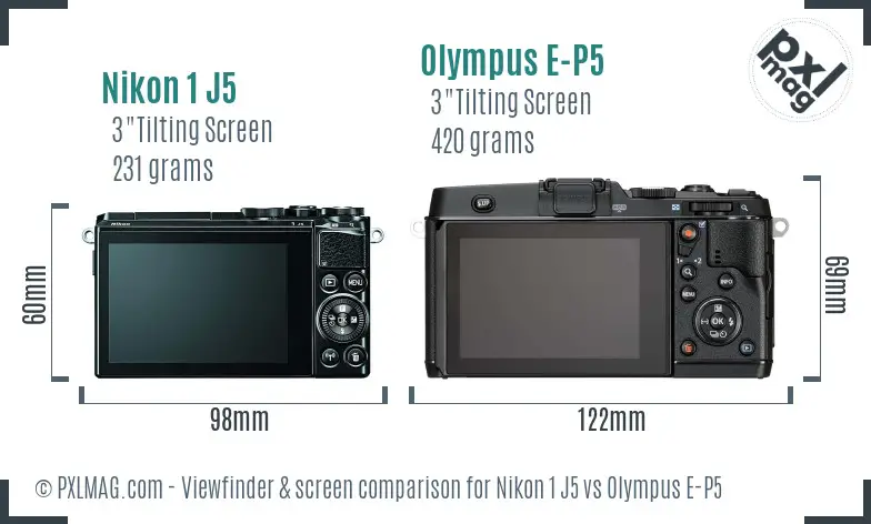 Nikon 1 J5 vs Olympus E-P5 Screen and Viewfinder comparison