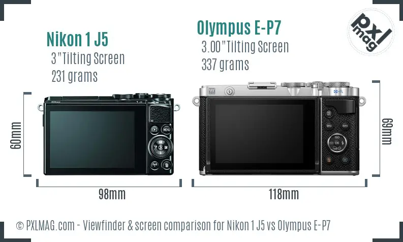 Nikon 1 J5 vs Olympus E-P7 Screen and Viewfinder comparison