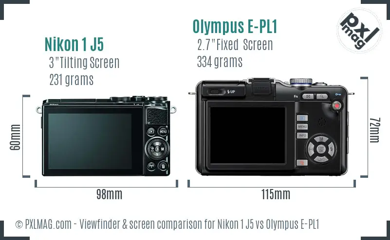 Nikon 1 J5 vs Olympus E-PL1 Screen and Viewfinder comparison