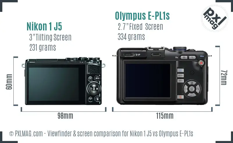 Nikon 1 J5 vs Olympus E-PL1s Screen and Viewfinder comparison