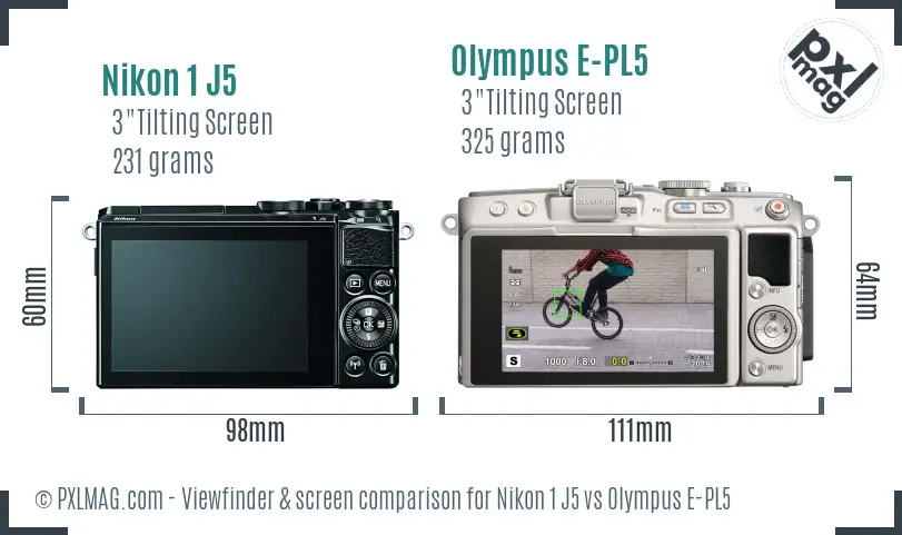 Nikon 1 J5 vs Olympus E-PL5 Screen and Viewfinder comparison
