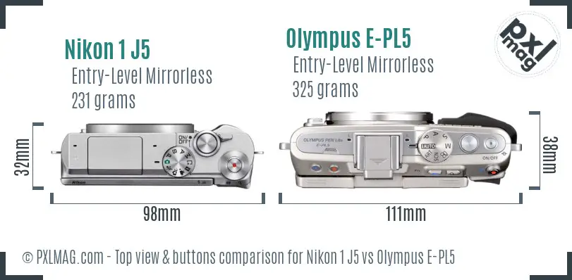 Nikon 1 J5 vs Olympus E-PL5 top view buttons comparison