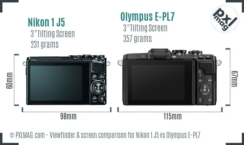 Nikon 1 J5 vs Olympus E-PL7 Screen and Viewfinder comparison