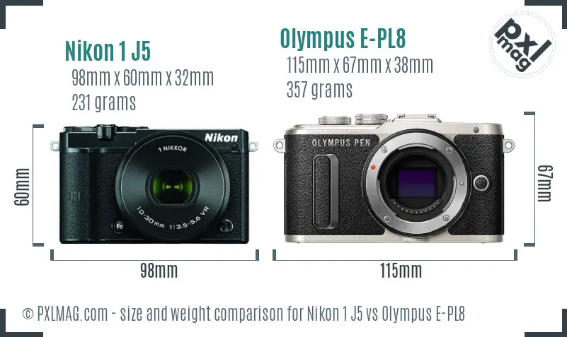 Nikon 1 J5 vs Olympus E-PL8 size comparison Nikon 1 J5 vs Olympus E-PL8 size comparison