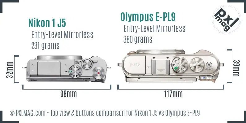 Nikon 1 J5 vs Olympus E-PL9 top view buttons comparison
