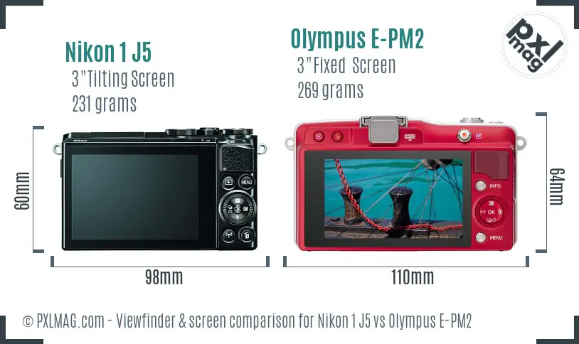 Nikon 1 J5 vs Olympus E-PM2 Screen and Viewfinder comparison
