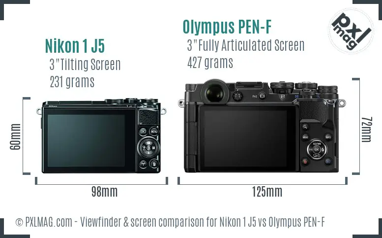 Nikon 1 J5 vs Olympus PEN-F Screen and Viewfinder comparison