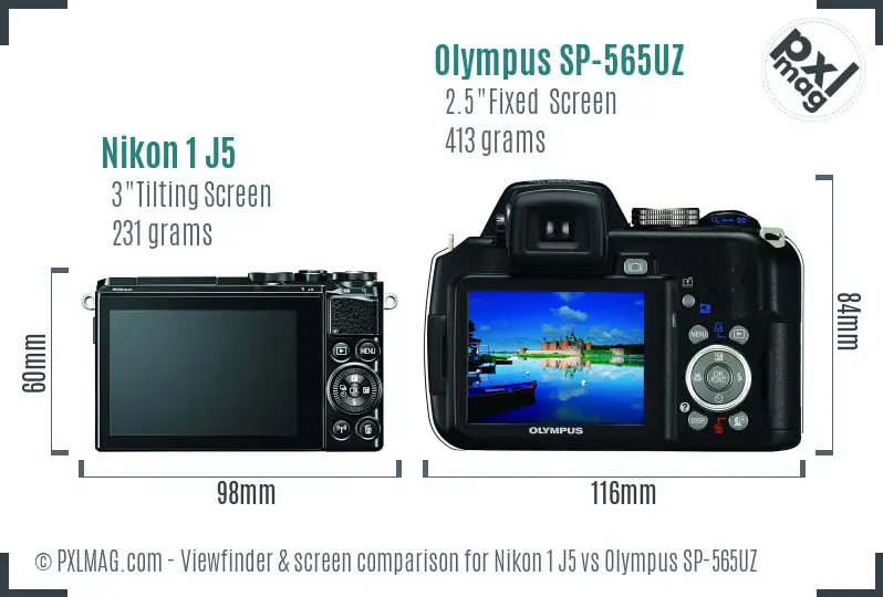 Nikon 1 J5 vs Olympus SP-565UZ Screen and Viewfinder comparison