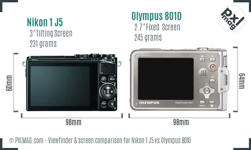 Nikon 1 J5 vs Olympus 8010 Screen and Viewfinder comparison