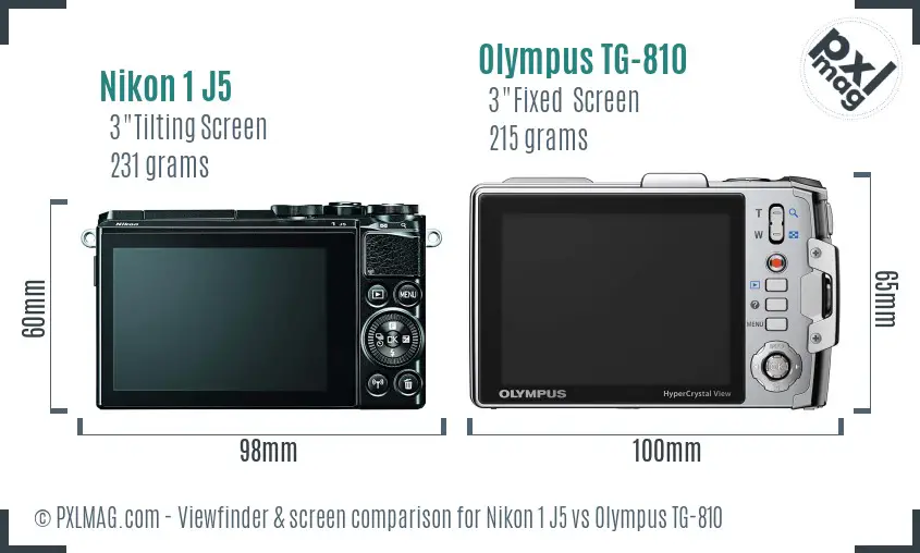 Nikon 1 J5 vs Olympus TG-810 Screen and Viewfinder comparison
