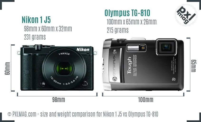 Nikon 1 J5 vs Olympus TG-810 size comparison