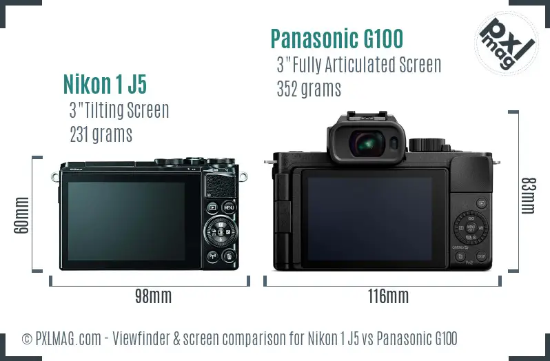 Nikon 1 J5 vs Panasonic G100 Screen and Viewfinder comparison