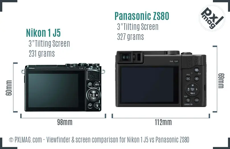 Nikon 1 J5 vs Panasonic ZS80 Screen and Viewfinder comparison